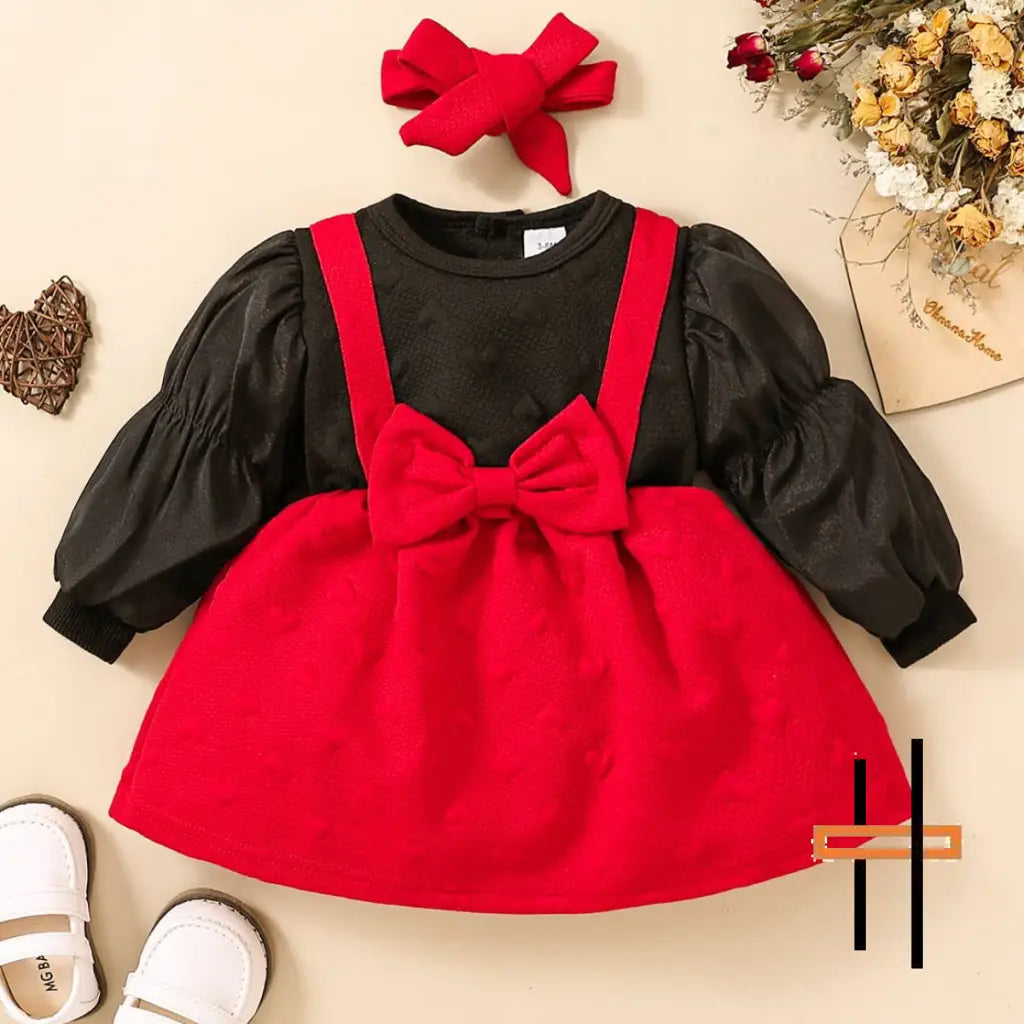 Baby Girl Two-Tone Bow Detail Dress - Black / 6M - Fashion