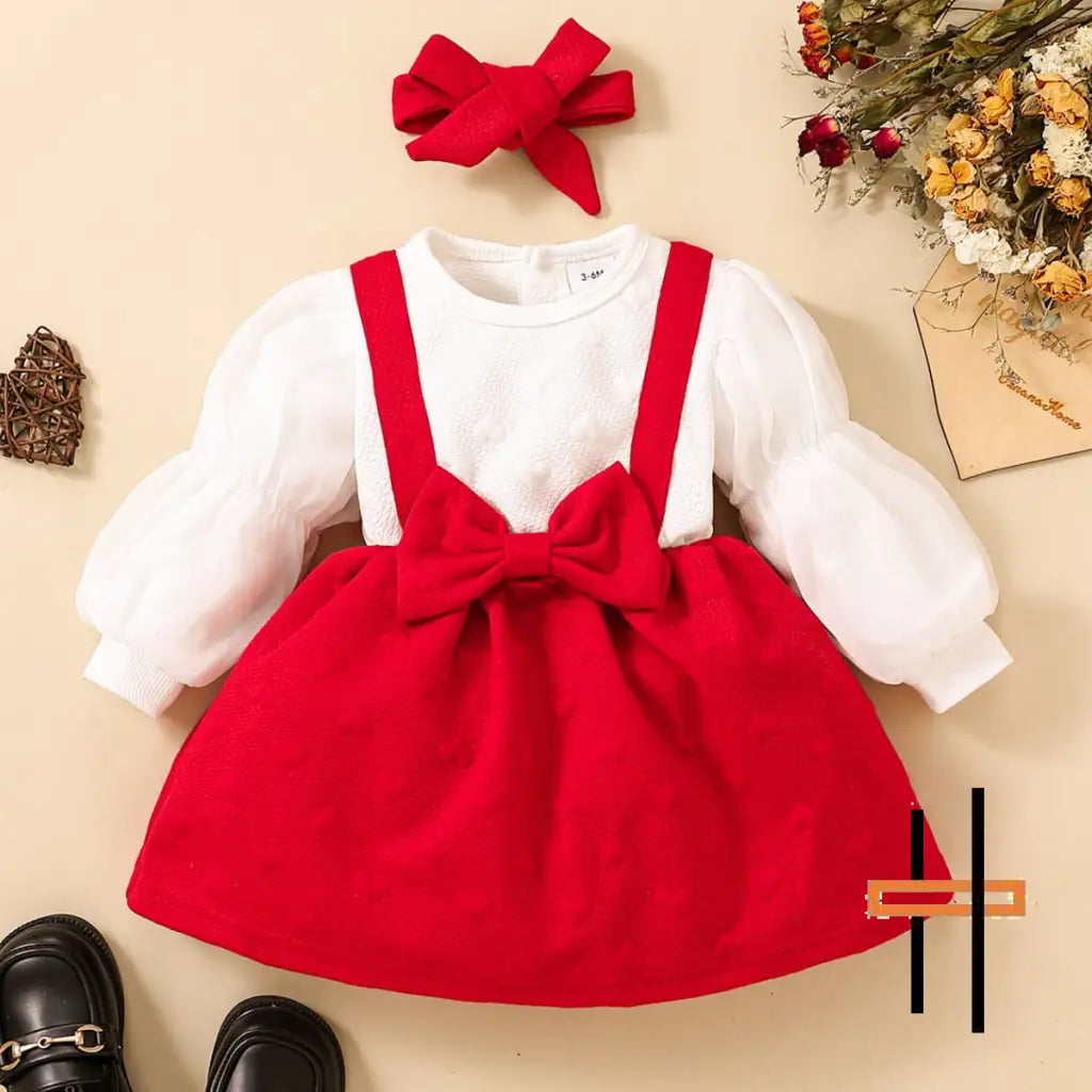 Baby Girl Two-Tone Bow Detail Dress - White / 6M - Fashion