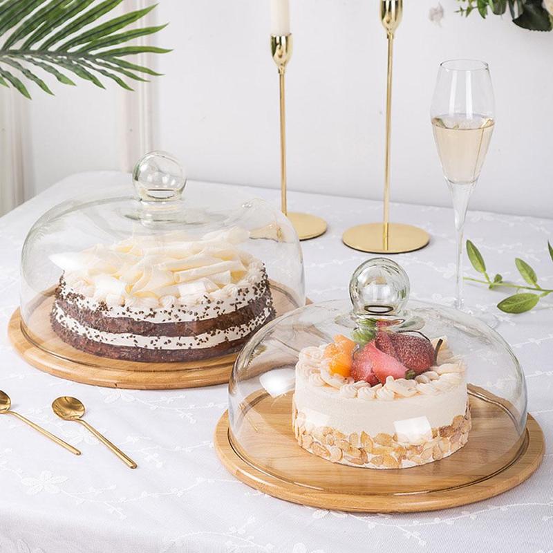 Glass Cover Bamboo Cake Stands - 1 pcs - Home & Garden