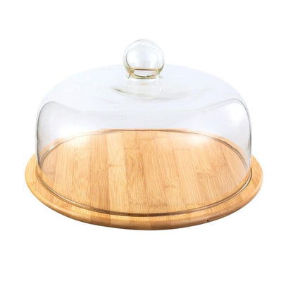 Glass Cover Bamboo Cake Stands - 1 pcs - Home & Garden