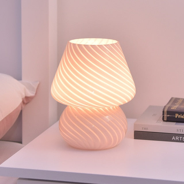 Mushroom Glass LED Bed Lamps - Pink Texture / US Adapter -