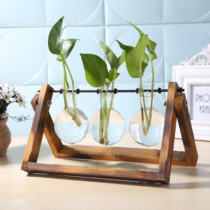 Natural Pure Glass and Wood Vases Planter