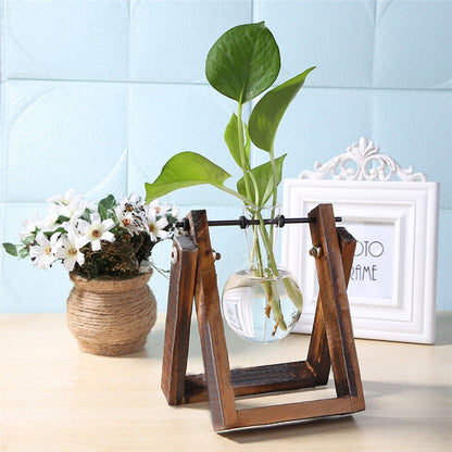 Natural Pure Glass and Wood Vases Planter - S / Wood