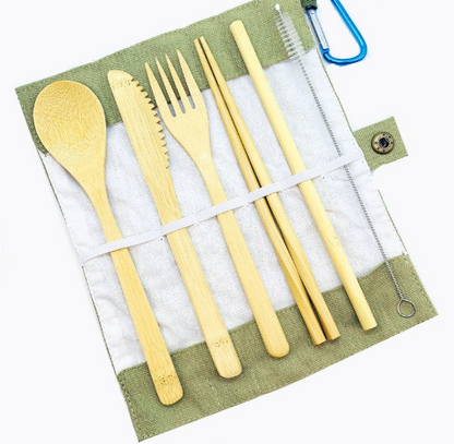 Portable Eco-Friendly Bamboo Cutlery Flatware Sets - Khaki -