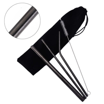 Steel Reusable Drinking Straws & Stirrers - Black - Home &