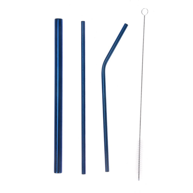 Steel Reusable Drinking Straws & Stirrers - Blue no bag -