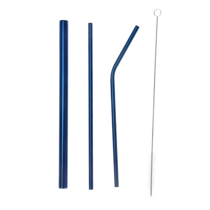 Steel Reusable Drinking Straws & Stirrers - Blue no bag -